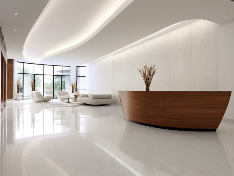 Different epoxy flooring finishes, including solid flake and metallic