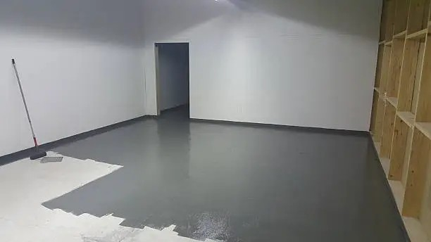 Epoxy basement flooring with a durable and seamless finished surface