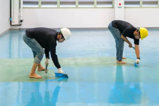 Commercial epoxy floor coating in a durable high-traffic workspace
